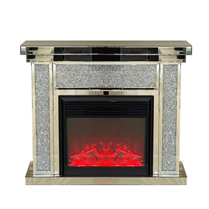 Crushed Diamond Mirrored Fire Surround with Multi Colour Electric Fire - The Furniture Mega Store 