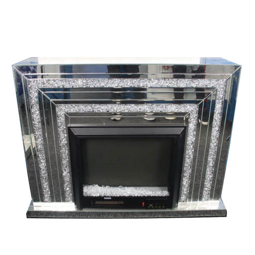 Crushed Diamond Mirrored Fire Surround With Integrated Colour Changing Electric Fire - The Furniture Mega Store 