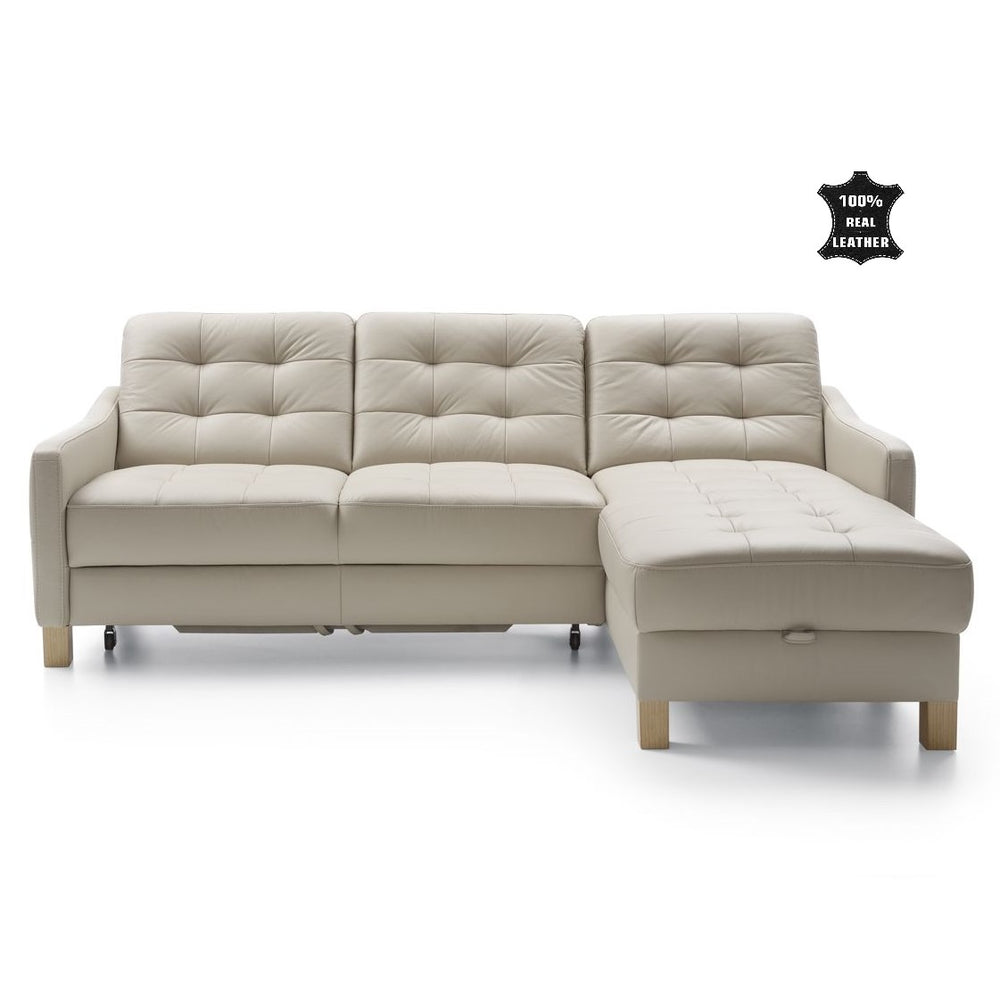 Malmo Leather Corner Chaise Sofa Bed With Storage - The Furniture Mega Store 