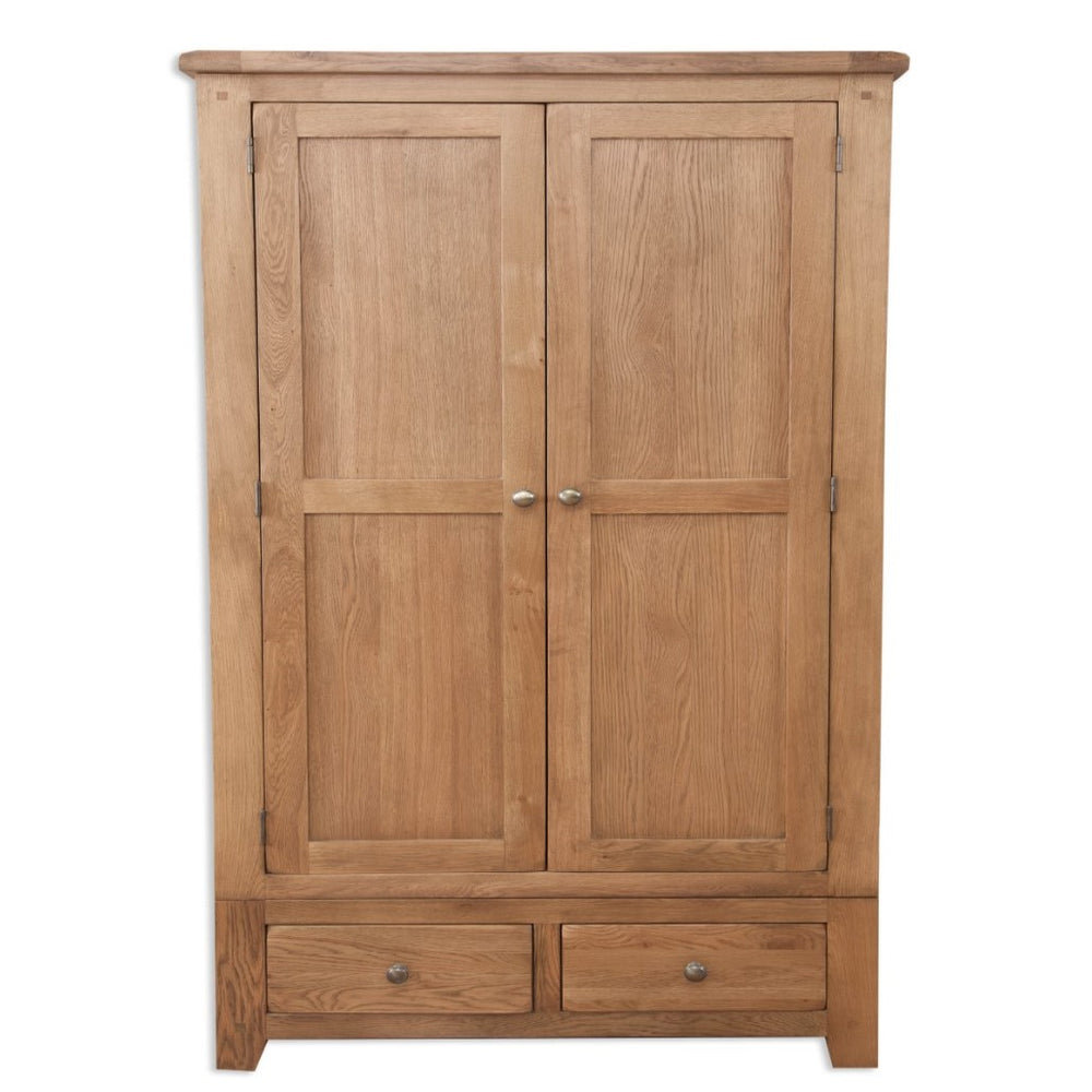 Wiltshire Country Oak 2 Door 2 Drawer Wardrobe - The Furniture Mega Store 