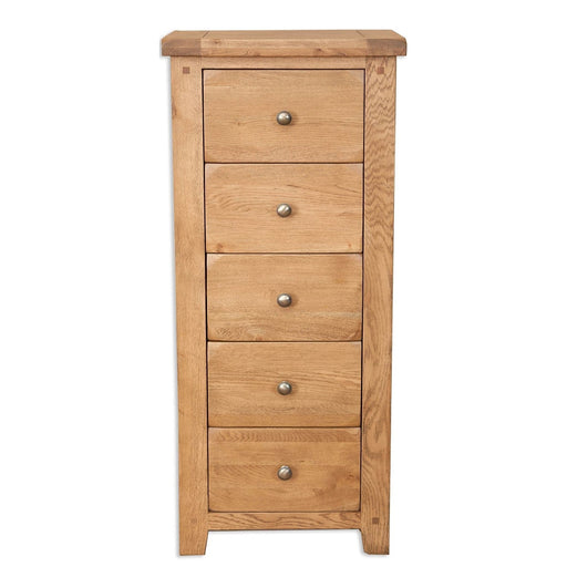 Wiltshire Country Oak Tall Chest Of 5 Drawers - The Furniture Mega Store 