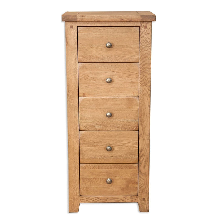 Wiltshire Country Oak Tall Chest Of 5 Drawers - The Furniture Mega Store 