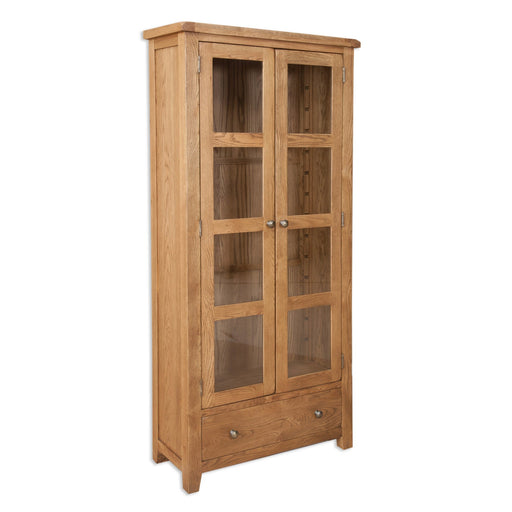 Wiltshire Country Oak 2 Door 1 Drawer Glazed Display Cabinet - The Furniture Mega Store 