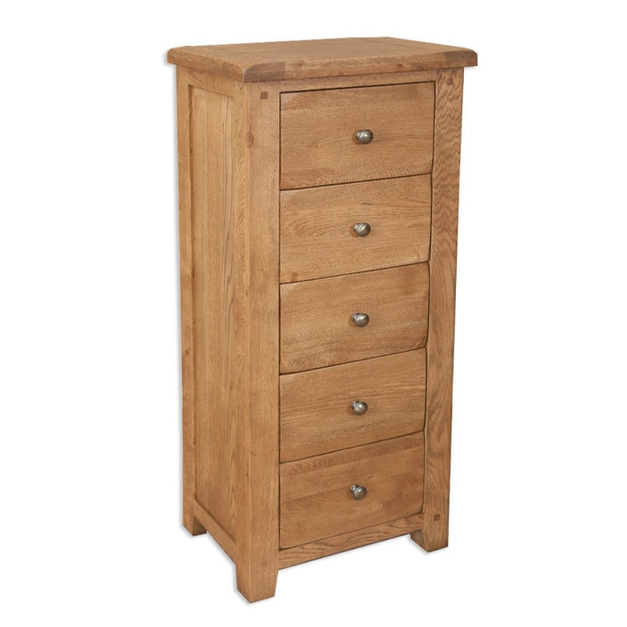 Wiltshire Country Oak Tall Chest Of 5 Drawers - The Furniture Mega Store 