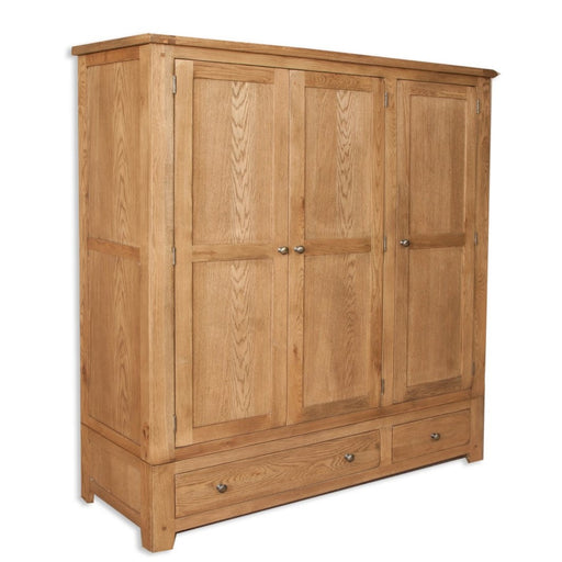 Wiltshire Country Oak 3 Door 2 Drawer Triple Wardrobe - The Furniture Mega Store 