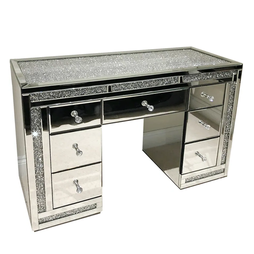 Crushed Diamond Top & Mirrored 7 Drawer Dressing Table - The Furniture Mega Store 