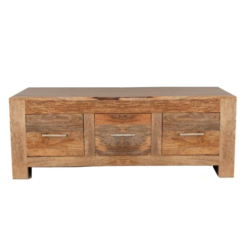 Cuban Mango Wood 3 Drawer Coffee Table - The Furniture Mega Store 