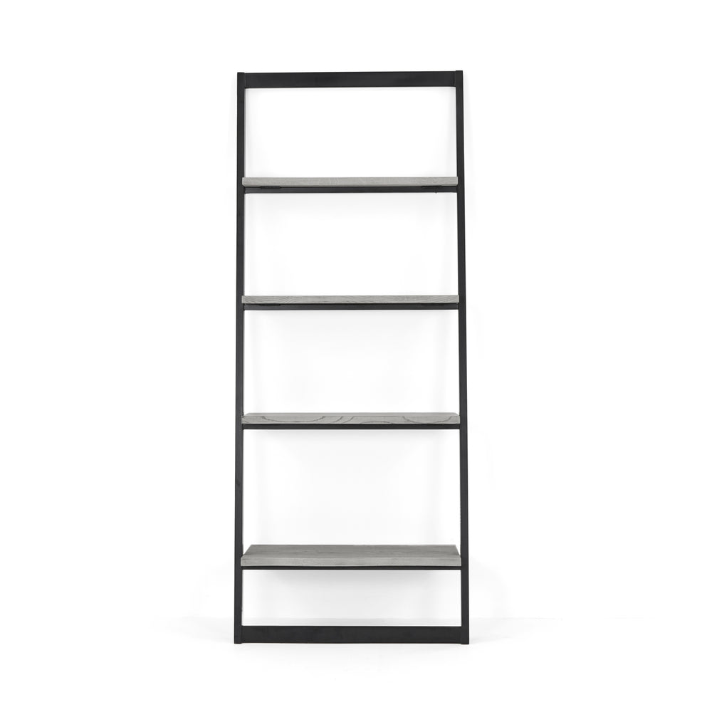 Dalston Grey Oak Bookcase, 185cm Tall Ladder Bookshelf with 5 Shelves - The Furniture Mega Store 