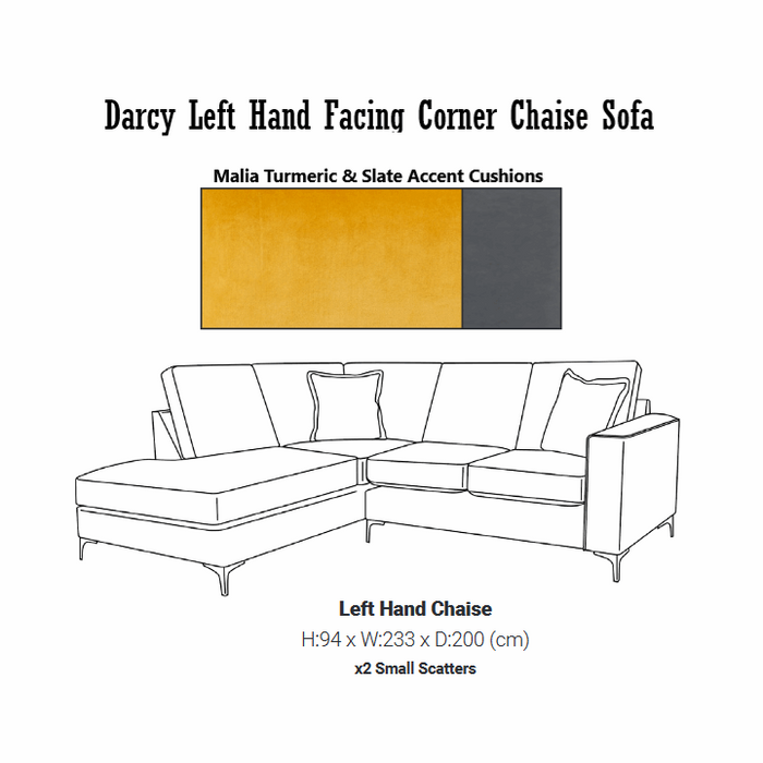 Darcy Velvet Corner Chaise Sofa - Choice Of Colours - The Furniture Mega Store 