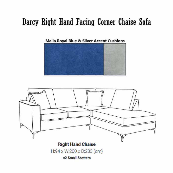 Darcy Velvet Corner Chaise Sofa - Choice Of Colours - The Furniture Mega Store 