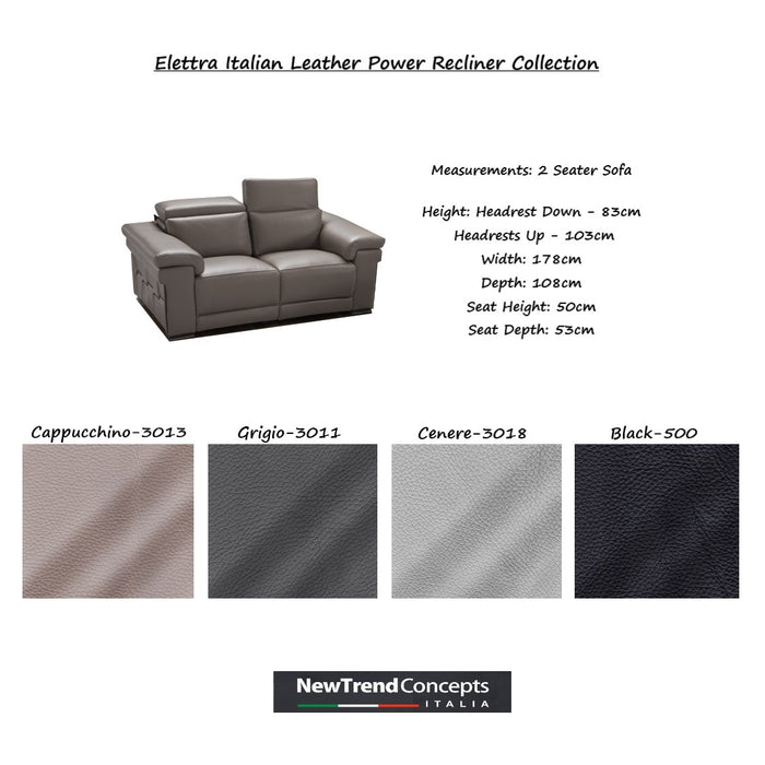 Elettra Italian Leather Power Recliner With Adjustable Headrests Sofa & Chair Collection - The Furniture Mega Store 