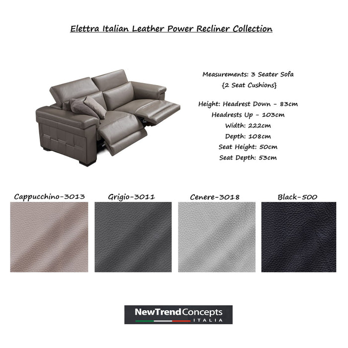 Elettra Italian Leather Power Recliner With Adjustable Headrests Sofa & Chair Collection - The Furniture Mega Store 