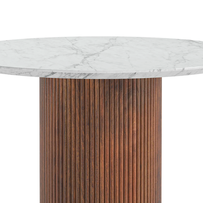 Milo Walnut Fluted Wood Marble Top Round Dining Table 120cm