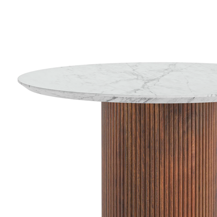 Milo Walnut Fluted Wood & Marble Top Round Dining Table - 120cm - The Furniture Mega Store 