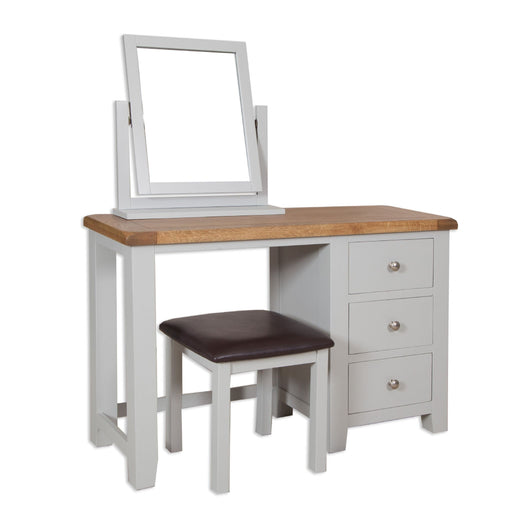 St.Ives French Grey & Oak Dressing Table + Stool + Mirror - The Furniture Mega Store 