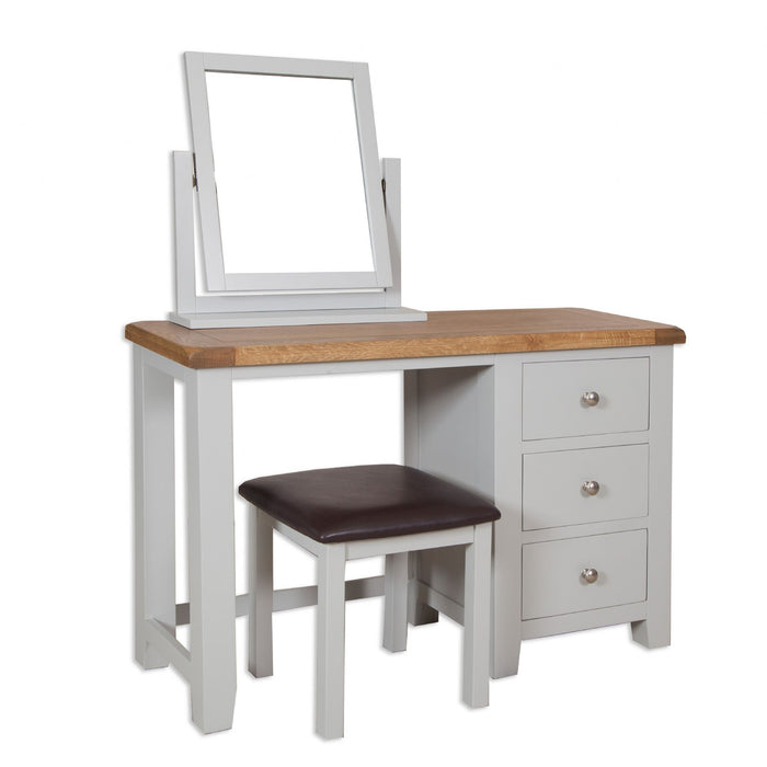 St.Ives French Grey & Oak Dressing Table + Stool + Mirror - The Furniture Mega Store 