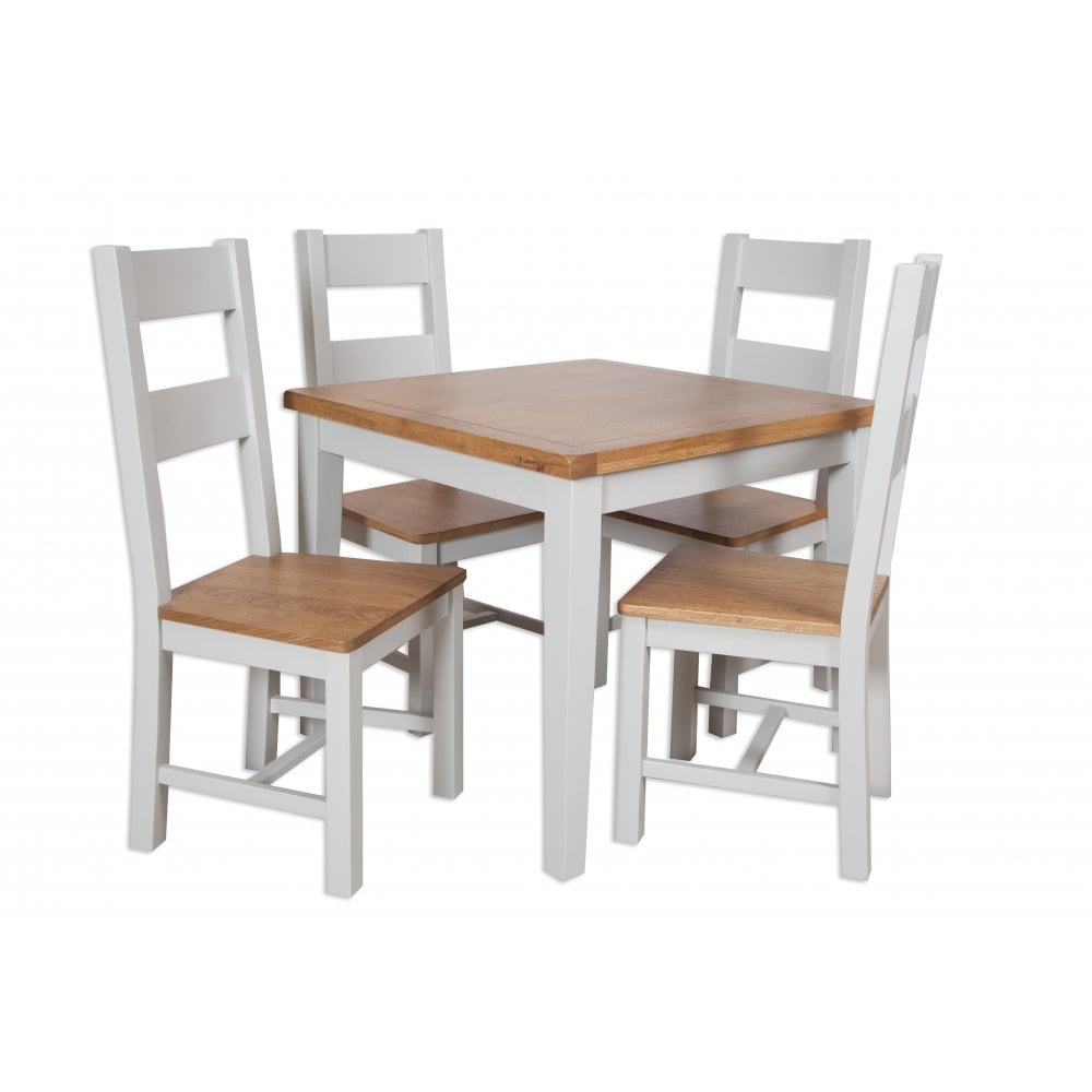St.Ives French Grey & Oak Square Dining Table & 4 Matching Ladder Back