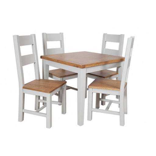 St.Ives French Grey & Oak Square Dining Table & 4 Matching Ladder Back Dining Chairs - The Furniture Mega Store 