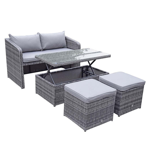 Gemma Compact Wicker Sofa & Coffee Table Set in Grey - The Furniture Mega Store 