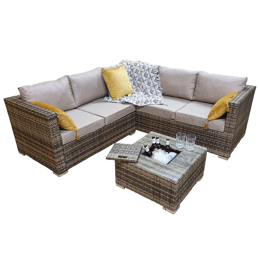 Georgia Compact Corner Sofa & Ice Bucket Table Set - Mixed Brown - The Furniture Mega Store 