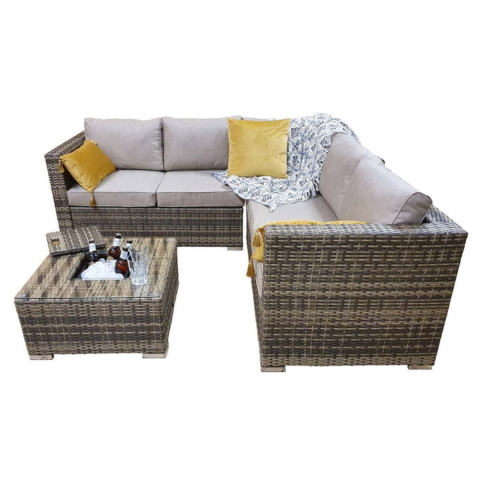 Georgia Compact Corner Sofa & Ice Bucket Table Set - Mixed Brown - The Furniture Mega Store 