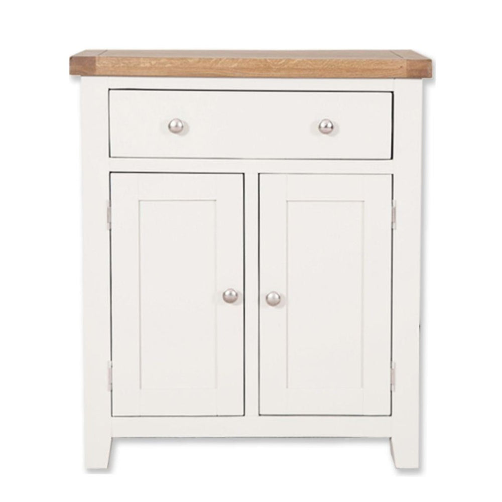 St.Ives White Painted & Oak 2 Door 1 Drawer Hall Cabinet - The Furniture Mega Store 