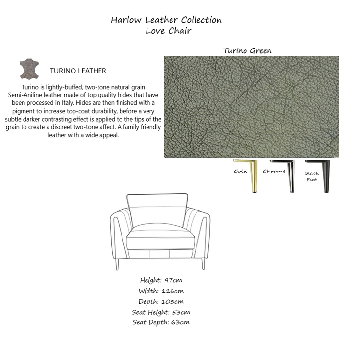 Harlow Leather Love Chair - Choice Of Leathers & Feet - The Furniture Mega Store 