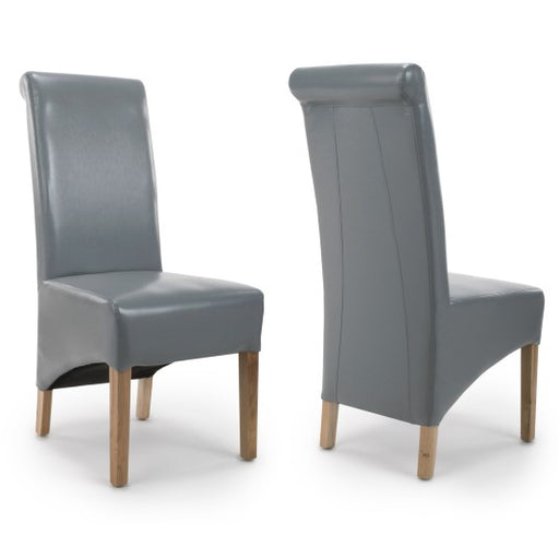 Krista Roll Back Grey Leather Dining Chairs - Set Of 2 - The Furniture Mega Store 