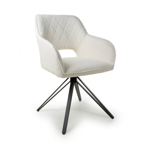 White Boucle Swivel Base Dining Chairs - Sold In Pairs - The Furniture Mega Store 