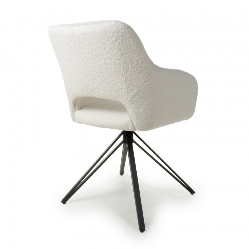 White Boucle Swivel Base Dining Chairs - Sold In Pairs - The Furniture Mega Store 