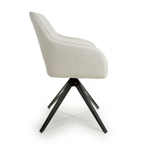 White Boucle Swivel Base Dining Chairs - Sold In Pairs - The Furniture Mega Store 