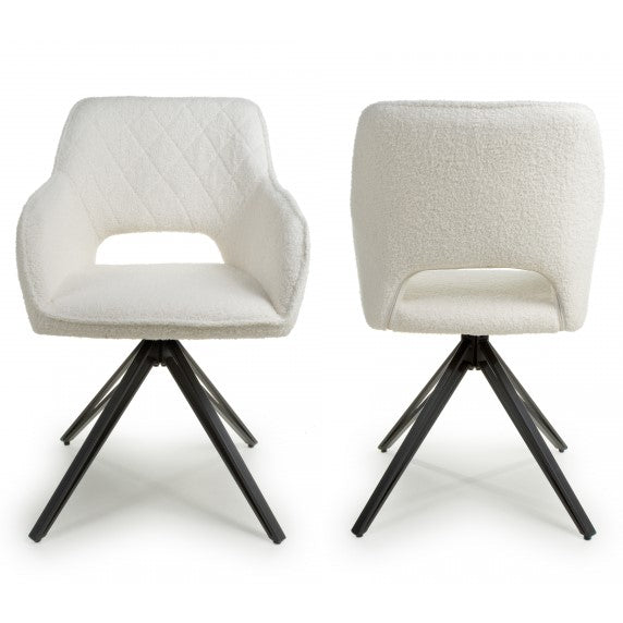 White Boucle Swivel Base Dining Chairs - Sold In Pairs - The Furniture Mega Store 