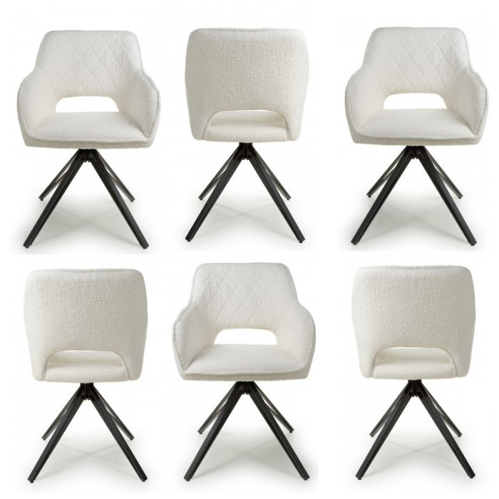 White Boucle Swivel Base Dining Chairs - Sold In Pairs - The Furniture Mega Store 