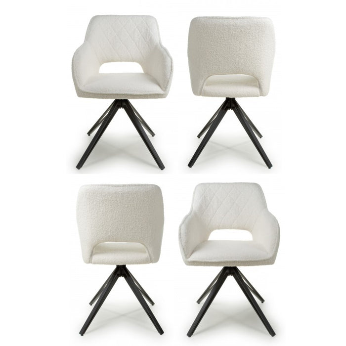 White Boucle Swivel Base Dining Chairs - Sold In Pairs - The Furniture Mega Store 