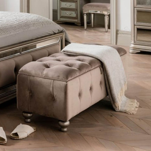 Jessica Taupe Velvet Storage Ottoman - The Furniture Mega Store 