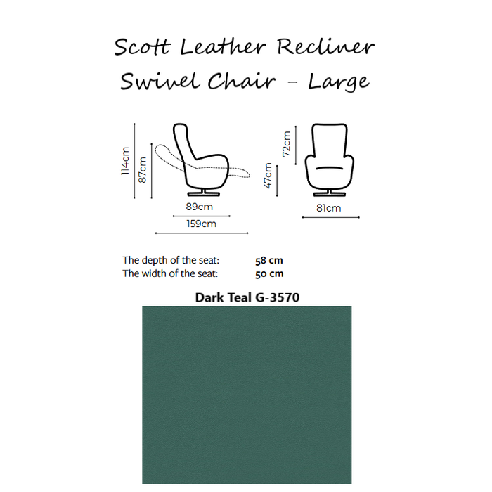 Scott Leather Recliner Swivel Chair - Choice Of Size & Power Or Manual Recliner - The Furniture Mega Store 