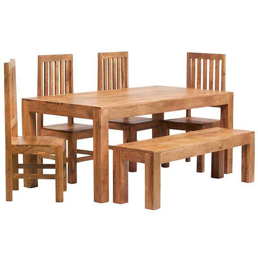 Maya Light Mango Wood 6ft Dining Table, Dining Bench & 4 Chairs - Set - The Furniture Mega Store 