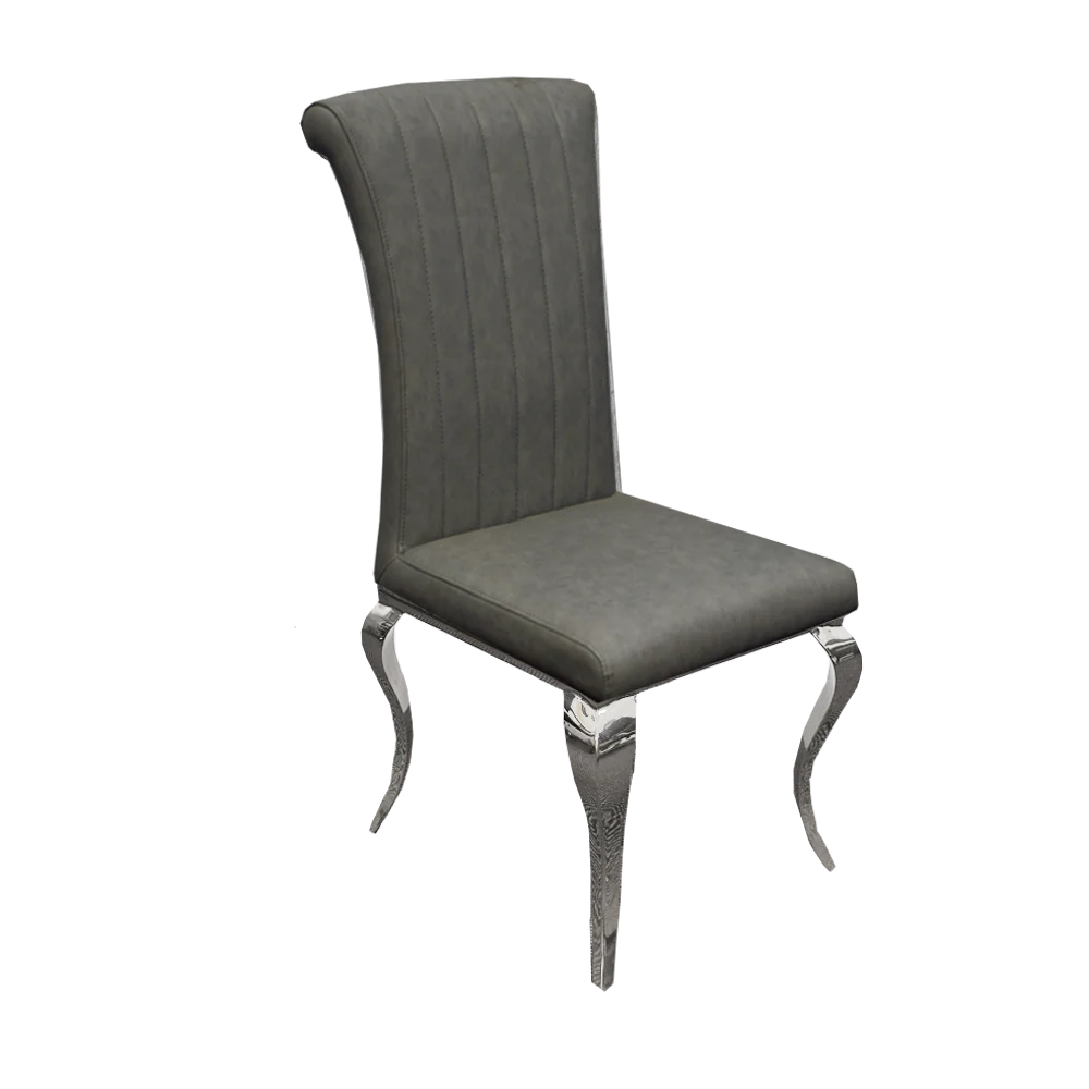 Louis Dark Grey Line Stitch Leather Curved Leg Dining Chairs Set Of 2