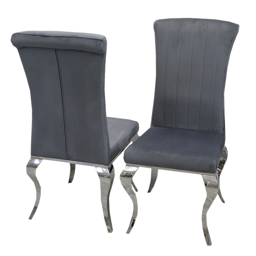 Louis Dark Grey Line Stitch Leather Curved Leg Dining Chairs - Set Of 2 - The Furniture Mega Store 