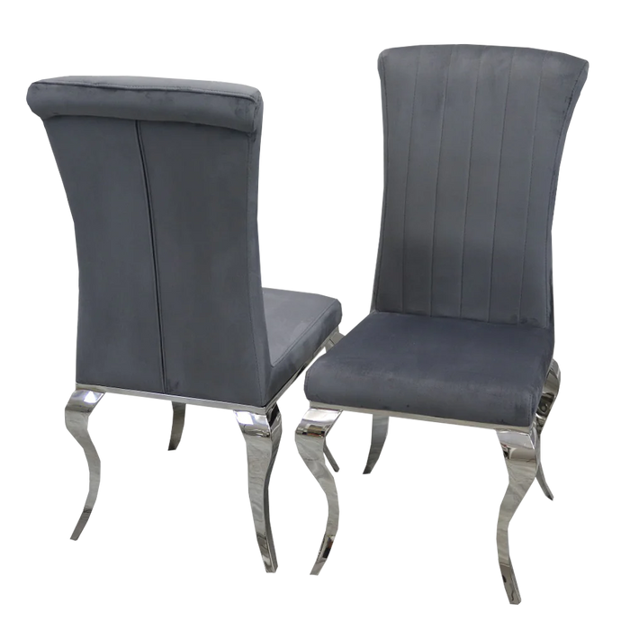 Louis Dark Grey Line Stitch Leather Curved Leg Dining Chairs - Set Of 2 - The Furniture Mega Store 