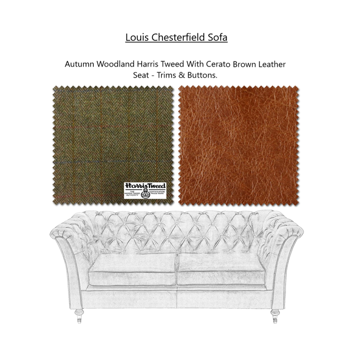 Louis Heritage Chesterfield Sofa Collection - Harris Tweed & Vintage Leather Upholstery & Feet - The Furniture Mega Store 