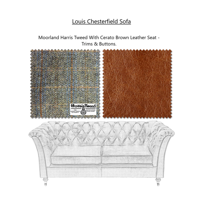 Louis Heritage Chesterfield Sofa Collection - Harris Tweed & Vintage Leather Upholstery & Feet - The Furniture Mega Store 