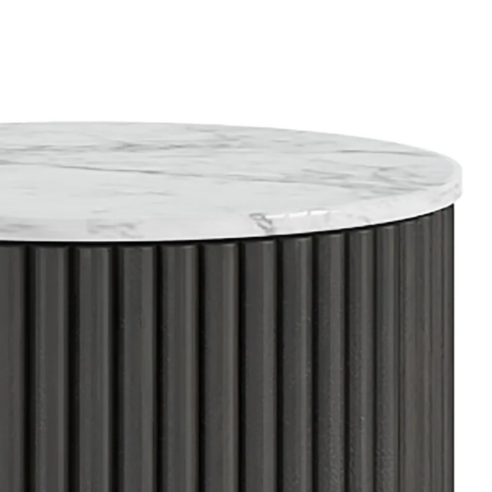 Miles Charcoal Fluted Mango & White Marble Small Curved Sideboard - 100cm - The Furniture Mega Store 