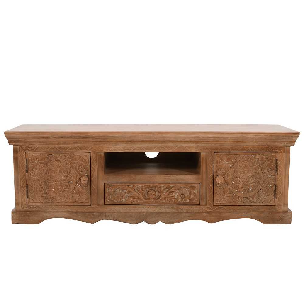 Carved Mango Wood Large TV Cabinet - 140cm - The Furniture Mega Store 