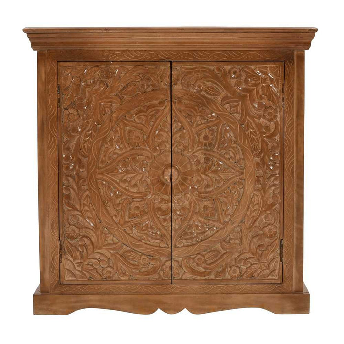 Carved Mango Wood 2 Door Sideboard - 85cm - The Furniture Mega Store 