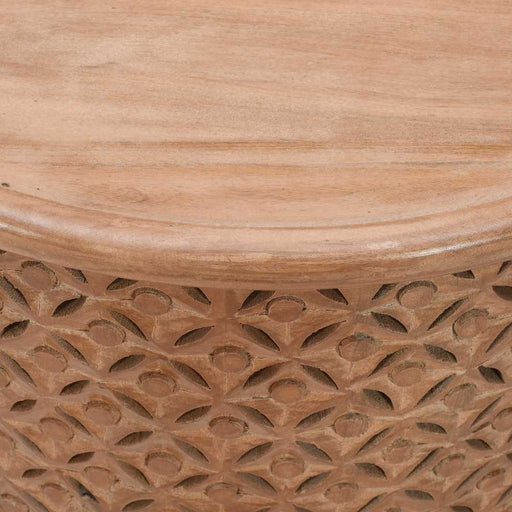 Carved Mango Wood Round Coffee Table - 70cm - The Furniture Mega Store 