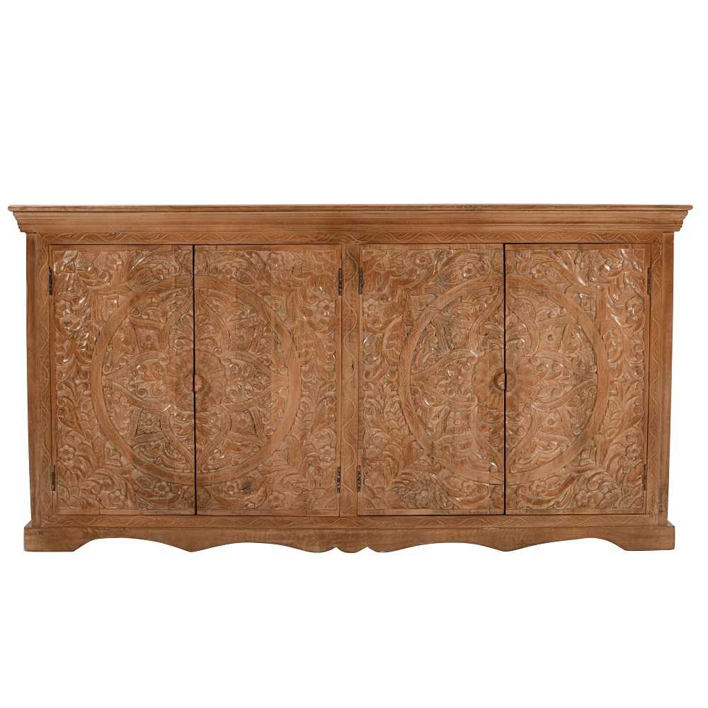 Carved Mango Wood Large 4 Door Sideboard - 175cm - The Furniture Mega Store 