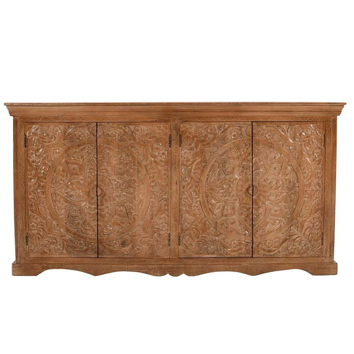 Carved Mango Wood Large 4 Door Sideboard - 175cm - The Furniture Mega Store 