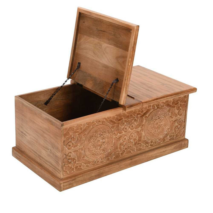 Carved Mango Wood Storage Chest - Blanket Box - The Furniture Mega Store 