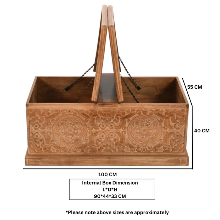 Carved Mango Wood Storage Chest - Blanket Box - The Furniture Mega Store 